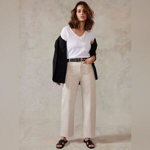 MINT VELVET Monroe Crop Wide Leg Jeans in Beige Raw Hem Size 10